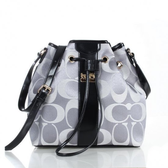 Coach Drawstring Medium Grey Black Shoulder Bags FCD - Click Image to Close